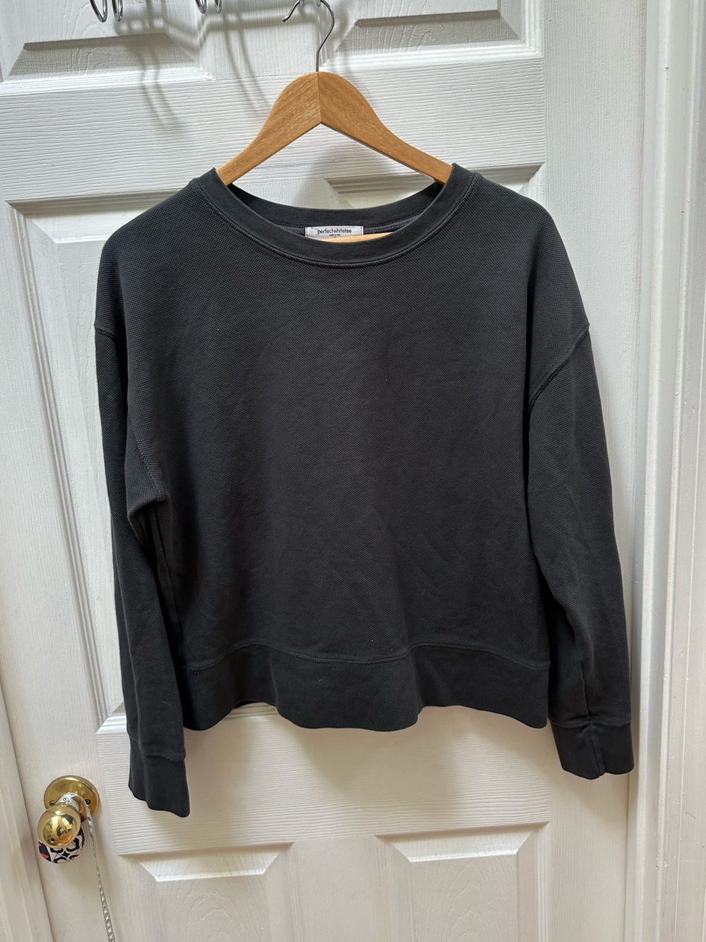 Perfectwhitetee Charcoal Black gray Crewneck Sweatshirt s small waffle